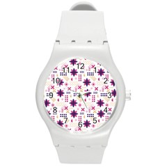 Minimal Floral Pattern Round Plastic Sport Watch (m) by designsbymallika