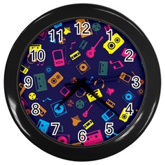 Seamless Musical Pattern Wall Clock (black)