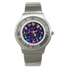 Seamless Musical Pattern Stainless Steel Watch by designsbymallika