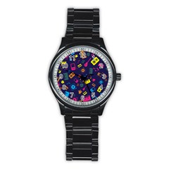 Seamless Musical Pattern Stainless Steel Round Watch by designsbymallika