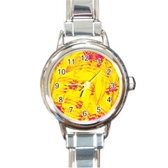 Floral Abstract Pattern Round Italian Charm Watch by designsbymallika