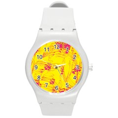 Floral Abstract Pattern Round Plastic Sport Watch (m) by designsbymallika