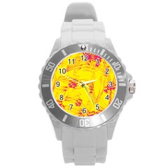 Floral Abstract Pattern Round Plastic Sport Watch (l)