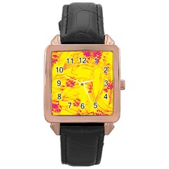 Floral Abstract Pattern Rose Gold Leather Watch  by designsbymallika