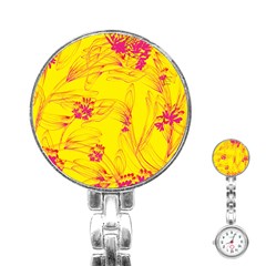 Floral Abstract Pattern Stainless Steel Nurses Watch by designsbymallika