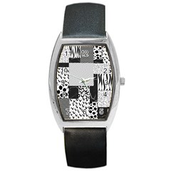 Black And White Pattern Barrel Style Metal Watch by designsbymallika