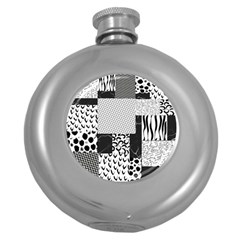 Black And White Pattern Round Hip Flask (5 Oz) by designsbymallika