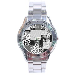 Black And White Pattern Stainless Steel Analogue Watch by designsbymallika