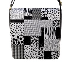 Black And White Pattern Flap Closure Messenger Bag (l) by designsbymallika