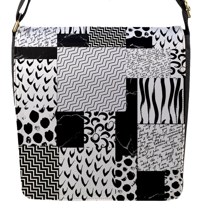 Black And White Pattern Flap Closure Messenger Bag (S)