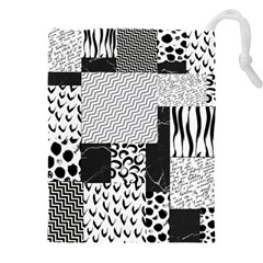 Black And White Pattern Drawstring Pouch (4xl) by designsbymallika