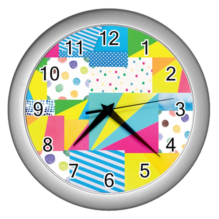 Geometric Pattern Wall Clock (Silver)