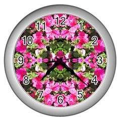 Magenta Repeats Wall Clock (silver) by kaleidomarblingart