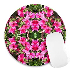 Magenta Flowers Round Mousepads by kaleidomarblingart