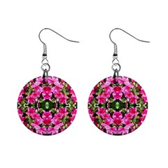 Magenta Flowers Mini Button Earrings by kaleidomarblingart