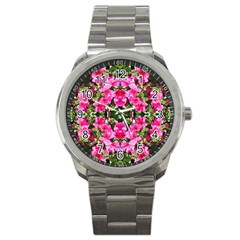 Magenta Flowers Sport Metal Watch by kaleidomarblingart