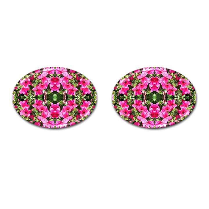 Magenta Flowers Cufflinks (Oval)