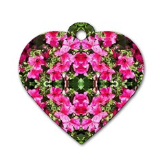 Magenta Flowers Dog Tag Heart (one Side) by kaleidomarblingart