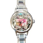 Marbling collage Round Italian Charm Watch Front