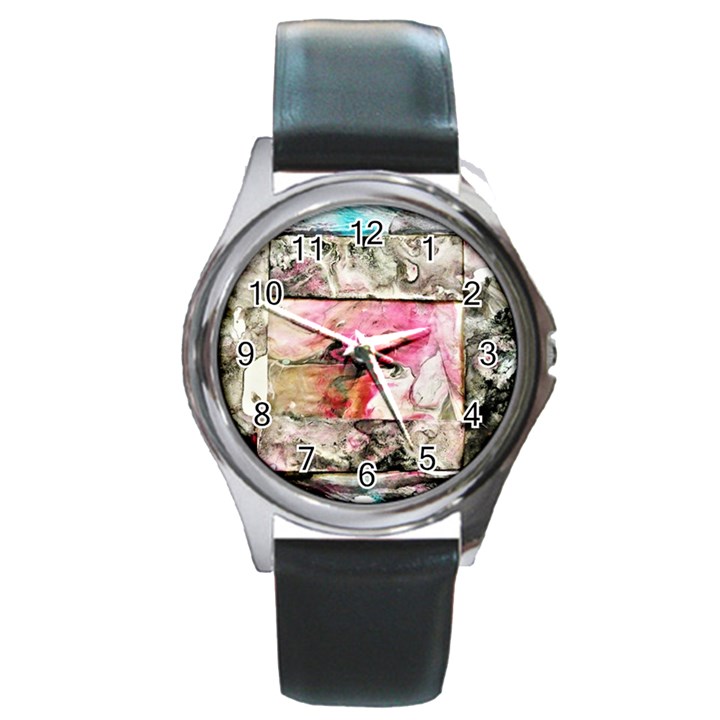 Marbling collage Round Metal Watch