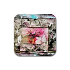 Marbling Collage Rubber Coaster (square)  by kaleidomarblingart