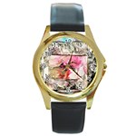 Marbling collage Round Gold Metal Watch Front