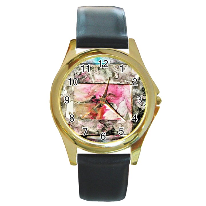 Marbling collage Round Gold Metal Watch