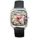 Marbling collage Square Metal Watch Front