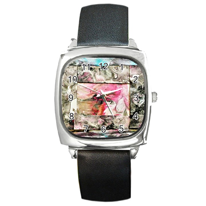 Marbling collage Square Metal Watch