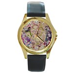 Marbling Collage Round Gold Metal Watch Front