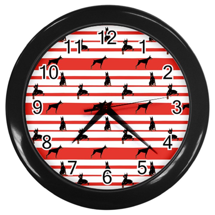 Doberman Dogs On Lines Wall Clock (Black)