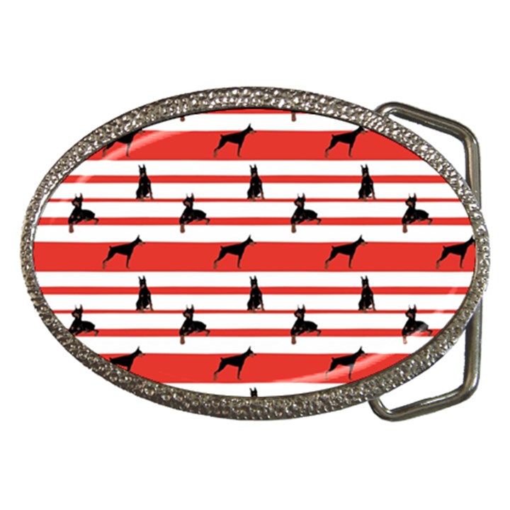 Doberman Dogs On Lines Belt Buckles