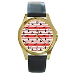 Doberman Dogs On Lines Round Gold Metal Watch Front