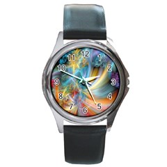 Colorful Thoughts Round Metal Watch by WolfepawFractals