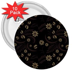 Folk Flowers Pattern  3  Buttons (10 Pack)  by Eskimos