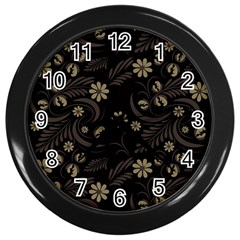 Folk Flowers Pattern  Wall Clock (black) by Eskimos