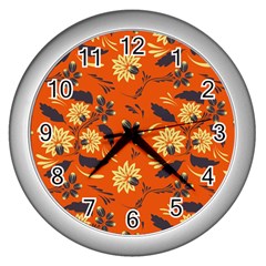 Folk Flowers Pattern  Wall Clock (silver) by Eskimos