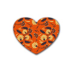 Folk Flowers Pattern  Rubber Coaster (heart)  by Eskimos