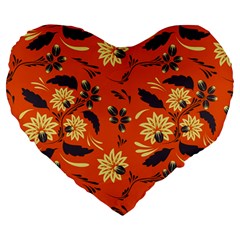 Folk Flowers Pattern  Large 19  Premium Heart Shape Cushions by Eskimos