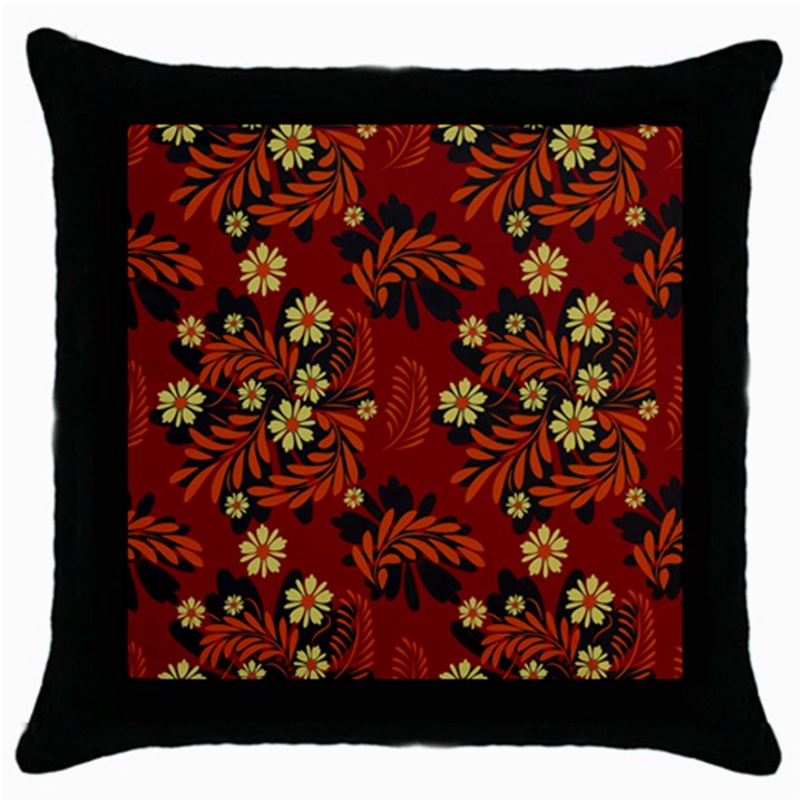 Folk flowers pattern Throw Pillow Case (Black)