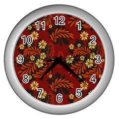 Folk Flowers Pattern Wall Clock (silver) by Eskimos