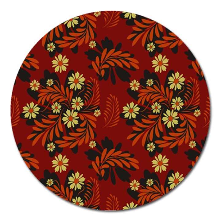 Folk flowers pattern Magnet 5  (Round)