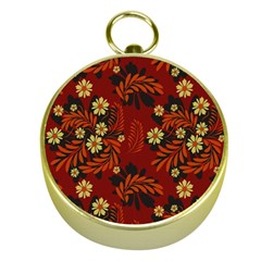 Folk Flowers Pattern Gold Compasses by Eskimos