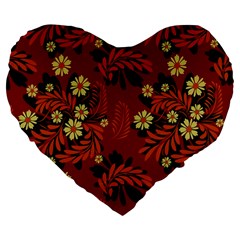 Folk Flowers Pattern Large 19  Premium Flano Heart Shape Cushions by Eskimos