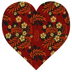 Folk flowers pattern Wooden Puzzle Heart