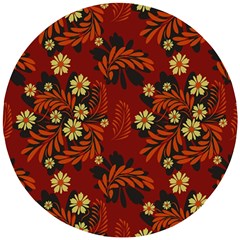 Folk flowers pattern Wooden Puzzle Round