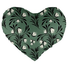 Folk Flowers Pattern Large 19  Premium Flano Heart Shape Cushions by Eskimos