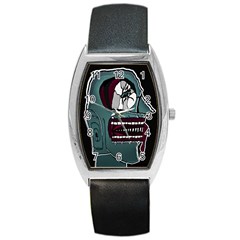 Colored Creepy Man Portrait Illustration Barrel Style Metal Watch