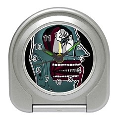 Colored Creepy Man Portrait Illustration Travel Alarm Clock by dflcprintsclothing