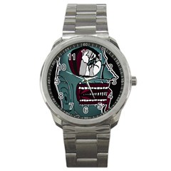 Colored Creepy Man Portrait Illustration Sport Metal Watch by dflcprintsclothing